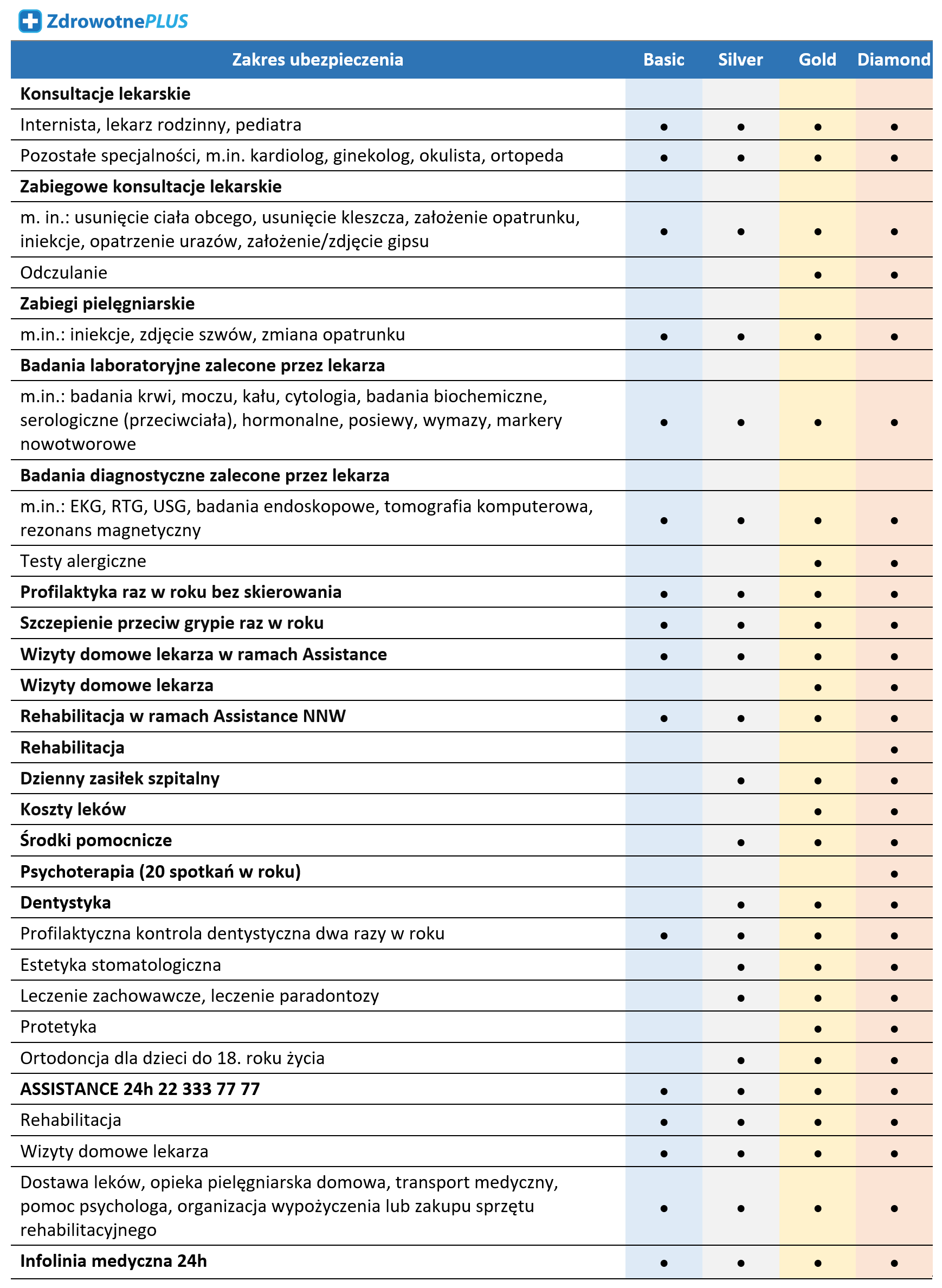 Zakres ubezpieczenia zdrowotnego Vision